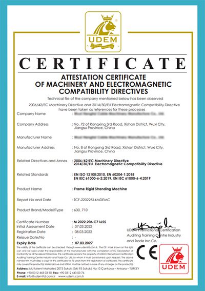 Certificado CE para cableadora rígida