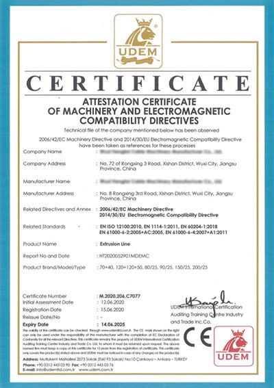 Certificado CE de extrusoras